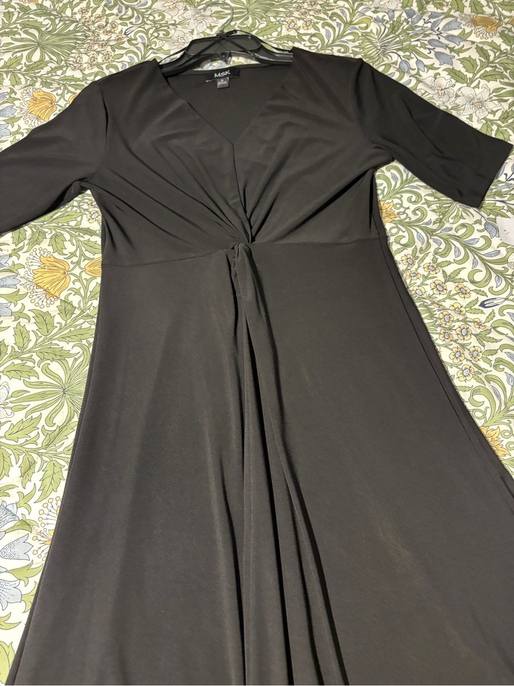 MSK Black V-Neck Midi Dress with Short Sleeves S - Picture 9 of 13